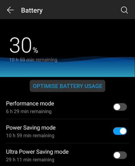 Battery Settings in Huawei P30 Pro